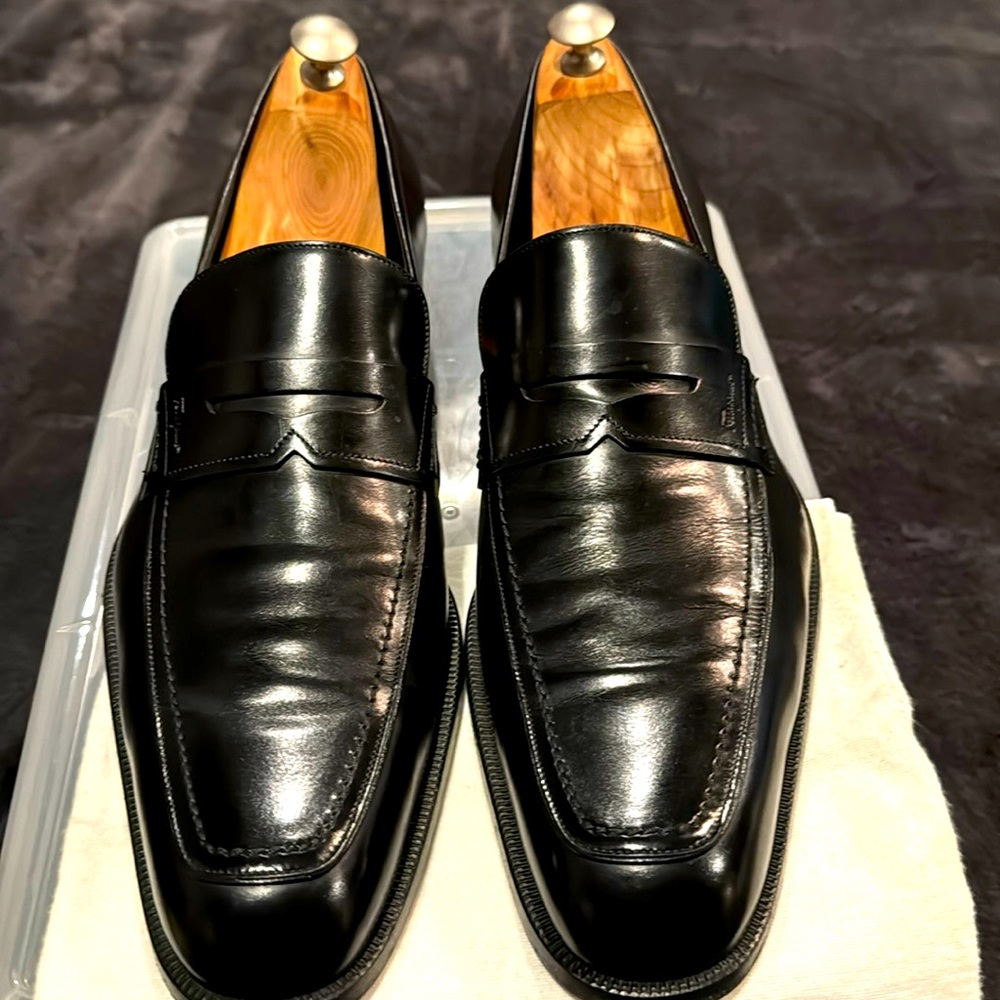 Size 12 Ferragamo “Rocco” black leather loafer, excellent condition